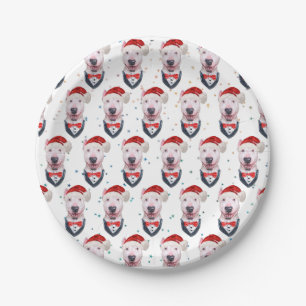 Assiettes En Carton Motif de Noël de chien Bull Terrier Mignon