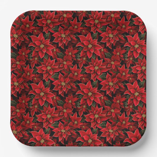 Assiettes En Carton Motif de Noël des Fêtes Rouges (Recto)