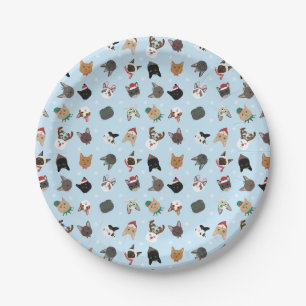Assiettes En Carton Motif de Noël du chat