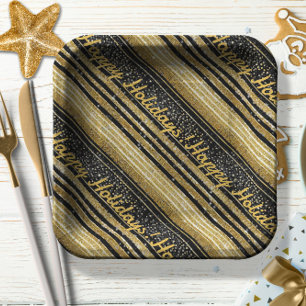 Assiettes En Carton Motif de Noël en or noir #28 ID1009