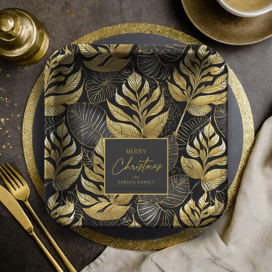 Assiettes En Carton Motif de Noël en or noir #29 ID1009