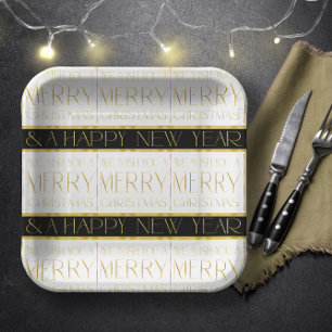 Assiettes En Carton Motif de Noël en or noir #35 ID1009