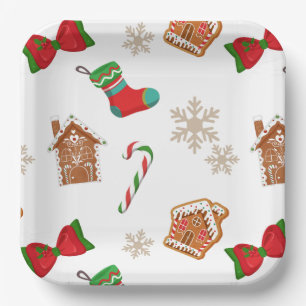 Assiettes En Carton Motif de Noël en pain d'épices