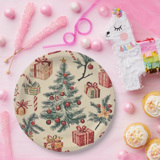 Assiettes En Carton Motif de Noël floral Poinsettia (2) (Fête)