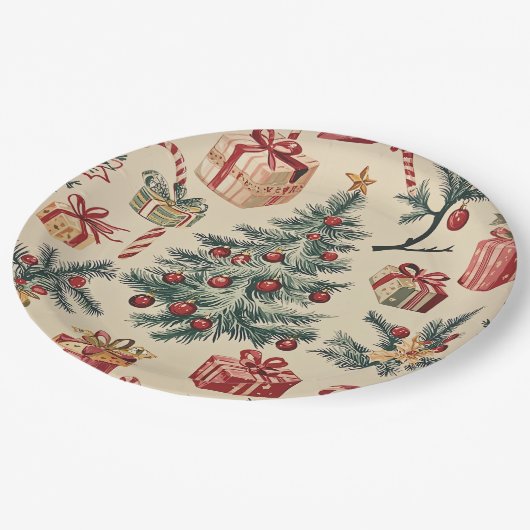 Assiettes En Carton Motif de Noël floral Poinsettia (2) (Angle)