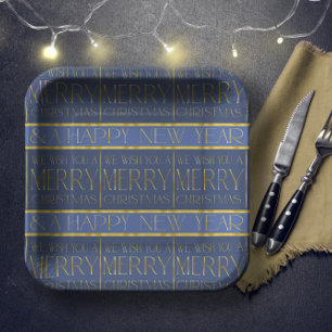 Assiettes En Carton Motif de Noël Gold bleu#34 ID1009