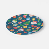 Assiettes En Carton Motif de Noël joyeux sur bleu (Angle)