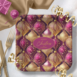 Assiettes En Carton Motif de Noël Magenta Gold#12 ID1009