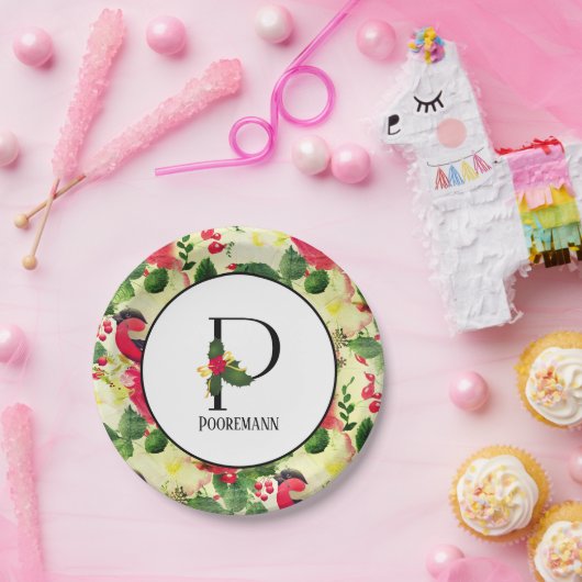 Assiettes En Carton Motif de Noël Monogramme initial P personnalisé (Fête)