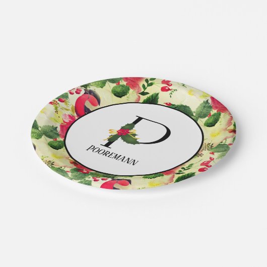 Assiettes En Carton Motif de Noël Monogramme initial P personnalisé (Angle)