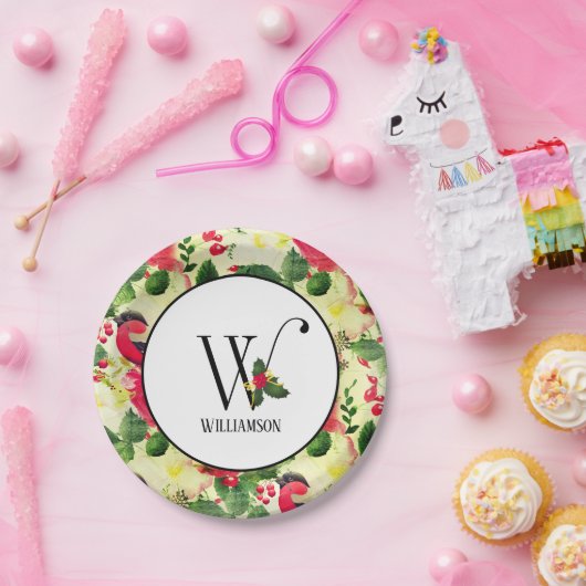 Assiettes En Carton Motif de Noël Monogramme initial W personnalisé (Fête)