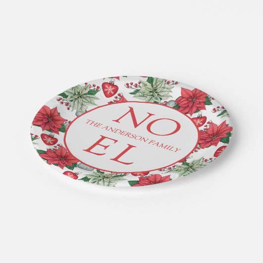 Assiettes En Carton Motif de Noël Poinsettia (Angle)