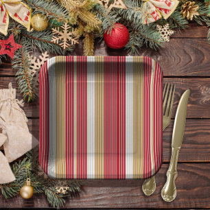 Assiettes En Carton Motif de Noël Red Gold Pinstripe #28 ID1009