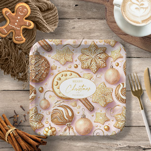 Assiettes En Carton Motif de Noël rose or #12 ID1009