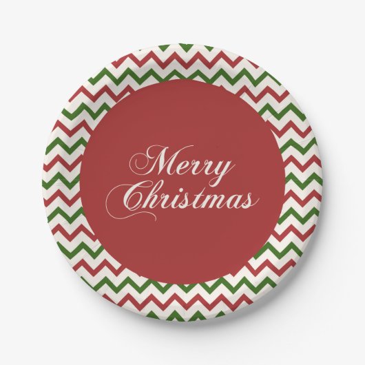 Assiettes En Carton Motif de Noël rouge et vert Chevron (Devant)
