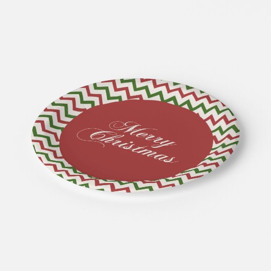 Assiettes En Carton Motif de Noël rouge et vert Chevron (Angle)