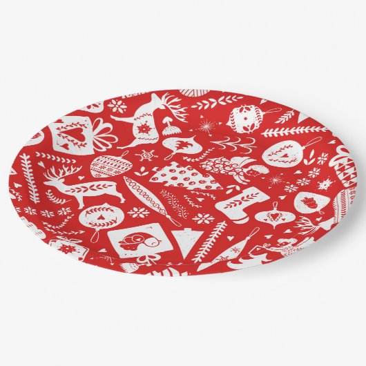 Assiettes En Carton Motif de Noël scandinave (Angle)