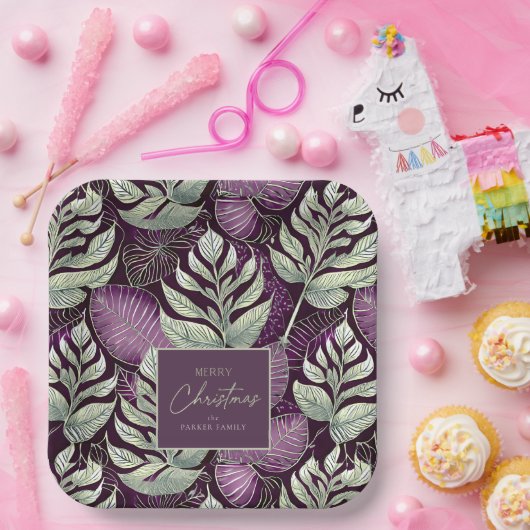 Assiettes En Carton Motif de Noël vert violet #29 ID1009 (Fête)