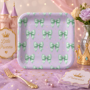 Assiettes En Carton Motif de Nœud Papillon Pastel Mint