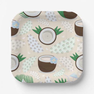 Assiettes En Carton Motif de noix de coco coloré