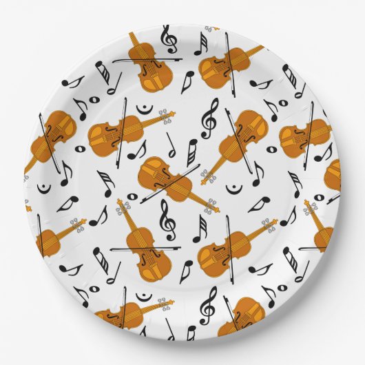 Assiettes En Carton Motif de notes de musique violon (Devant)