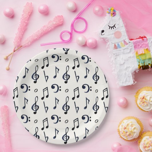 Assiettes En Carton Motif de notes musicales mignonnes (Fête)
