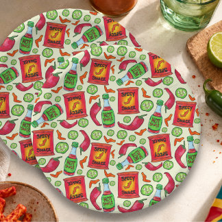 Assiettes En Carton Motif de Nourriture Épicée Ludique