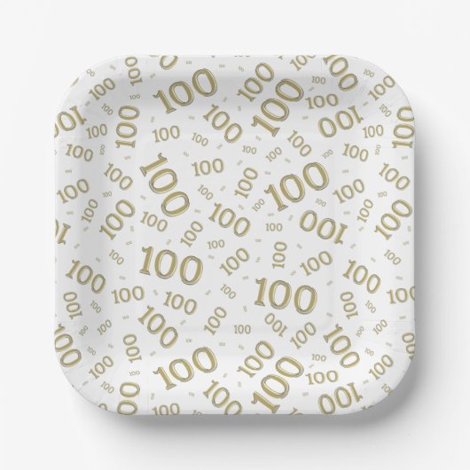 Assiettes En Carton motif de numéro aléatoire du 100e parti Gold/White (Recto)