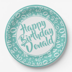 Assiettes En Carton Motif de numéro de 40e anniversaire bleu-vert/blan