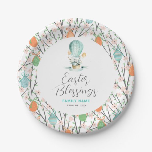 Assiettes En Carton Motif de Pâques, lapin dans un ballon, texte perso (Devant)