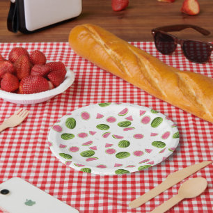 Assiettes En Carton Motif de pastèque rose et vert d'été