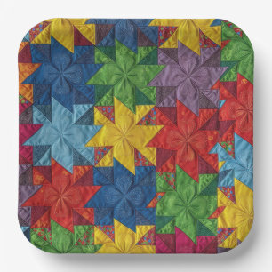 Assiettes En Carton Motif de patchwork à roue à aubes