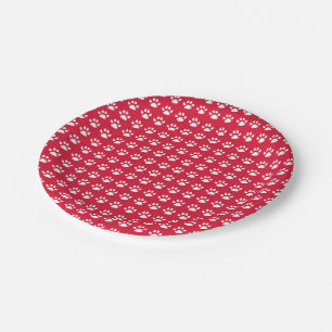 Assiettes En Carton Motif de Pawprint (rouge et blanc)