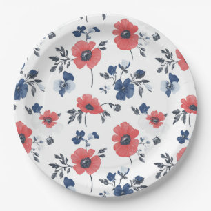 Assiettes En Carton Motif de pépites d'aquarelle - Rouge, Bleu et Blan