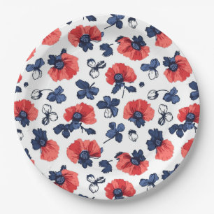 Assiettes En Carton Motif de pépites d'aquarelle - Rouge, Bleu et Blan