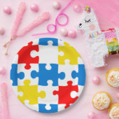 Assiettes En Carton Motif de pièce de puzzle couleur vive (Fête)