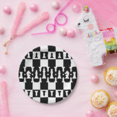 Assiettes En Carton Motif de pièces d'échecs - noir et blanc (Fête)
