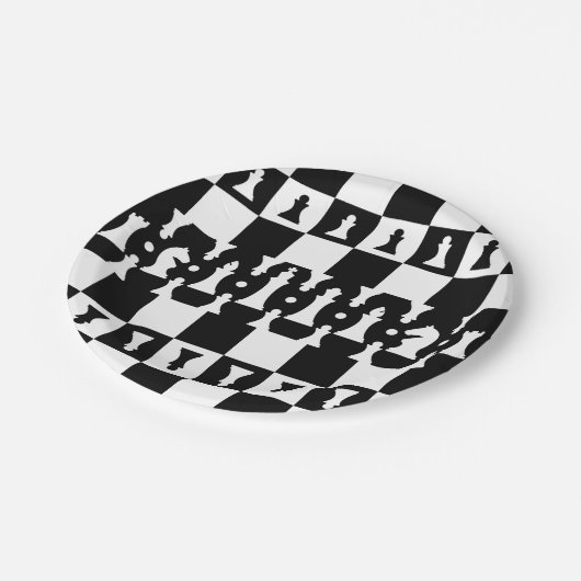 Assiettes En Carton Motif de pièces d'échecs - noir et blanc (Angle)
