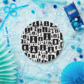 Assiettes En Carton Motif de pièces d'échecs - noir et blanc (Fête)