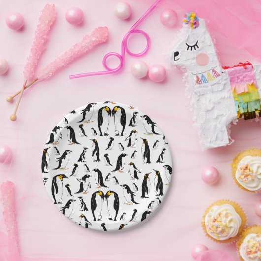 Assiettes En Carton Motif de pingouin noir et blanc (Fête)