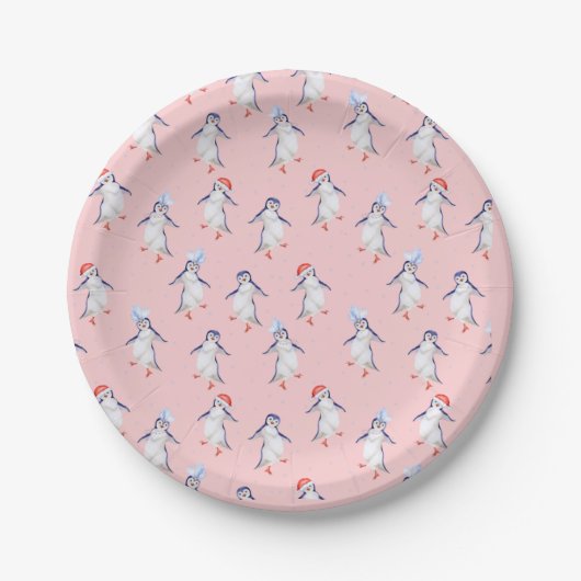 Assiettes En Carton Motif de pingouins dansants de Noël (Devant)