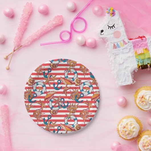 Assiettes En Carton Motif de plage tendance (Fête)