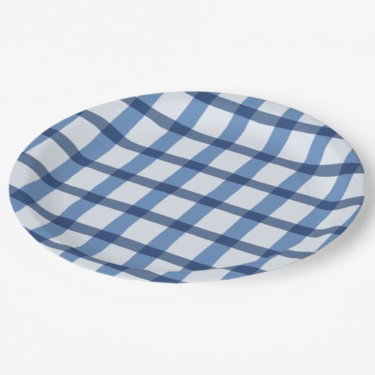 Assiettes En Carton Motif de plaid bleu et blanc (Angle)