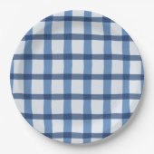Assiettes En Carton Motif de plaid bleu et blanc (Devant)