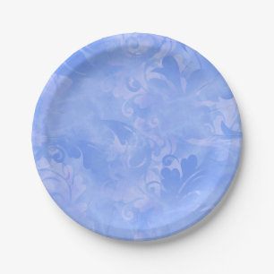 Assiettes En Carton Motif de plume Abstrait en bleu périphérique