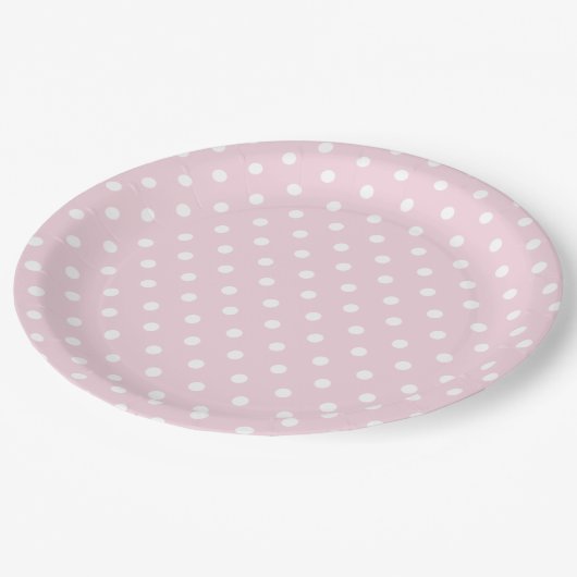 Assiettes En Carton Motif de point de polka rose blanc (Angle)