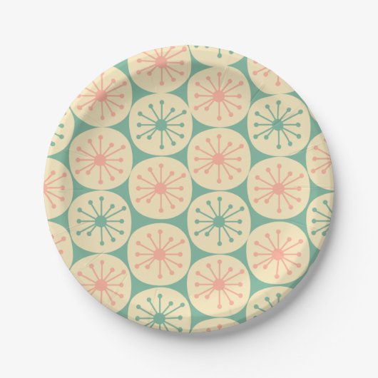 Assiettes En Carton Motif de point rétro de l'âge atomique Turquoise d (Devant)