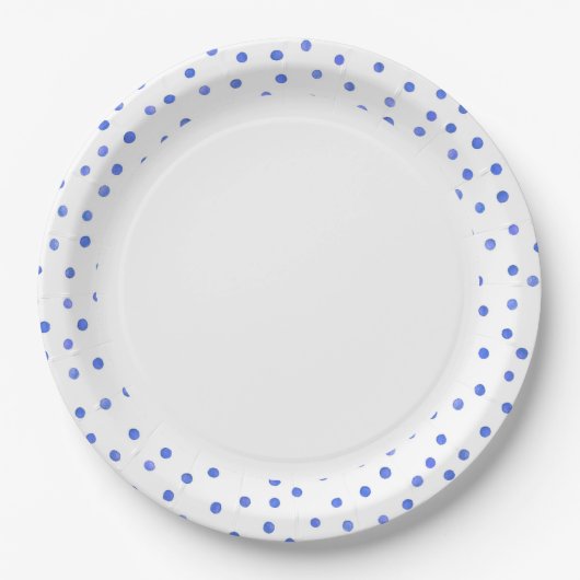 Assiettes En Carton Motif de points bleu et blanc de confettis (Devant)
