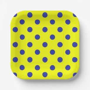 Assiettes En Carton Motif de points polka jaunes et bleus 