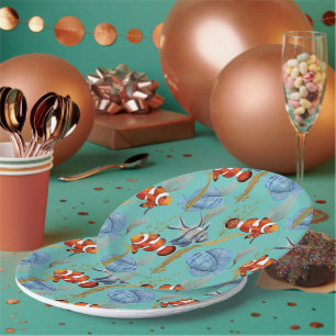 Assiettes En Carton Motif de poissons tropicaux colorés